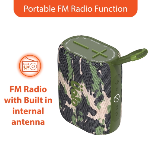 Uolo Pulse GloWave Mini Portable Bluetooth Wireless Speaker, IPX7 Waterproof Bluetooth Speaker/FM Radio Portable Speaker - Camo