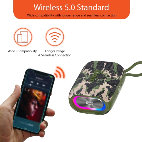 Uolo Pulse GloWave Mini Portable Bluetooth Wireless Speaker, IPX7 Waterproof Bluetooth Speaker/FM Radio Portable Speaker - Camo