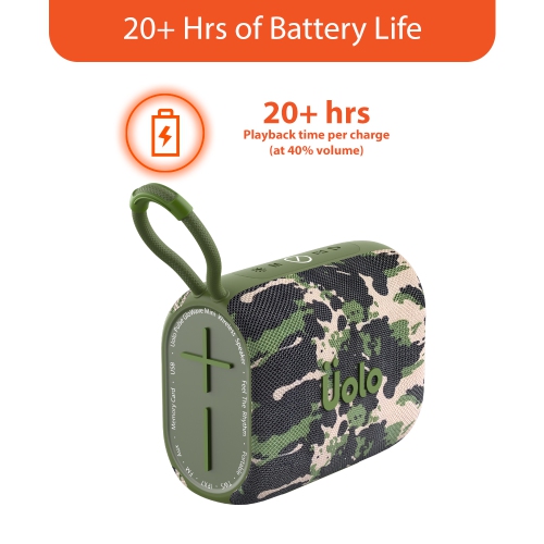 Uolo Pulse GloWave Mini Portable Bluetooth Wireless Speaker, IPX7 Waterproof Bluetooth Speaker/FM Radio Portable Speaker - Camo