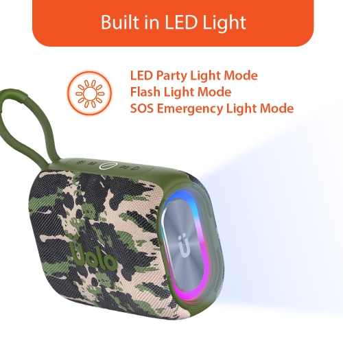 Uolo Pulse GloWave Mini Portable Bluetooth Wireless Speaker, IPX7 Waterproof Bluetooth Speaker/FM Radio Portable Speaker - Camo