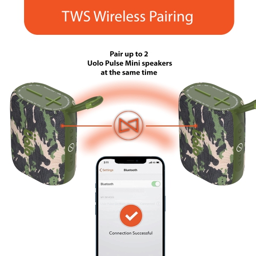 Uolo Pulse GloWave Mini Portable Bluetooth Wireless Speaker, IPX7 Waterproof Bluetooth Speaker/FM Radio Portable Speaker - Camo