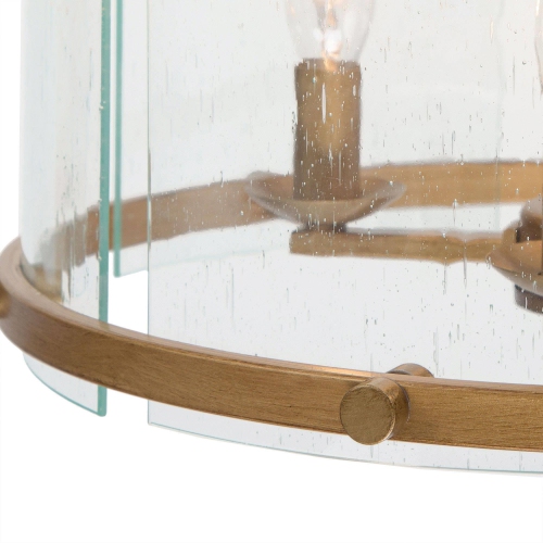 Modern Dining Room Drum Chandelier 4-Light Antique Gold Round Chandelier With Seeded Glass Plates