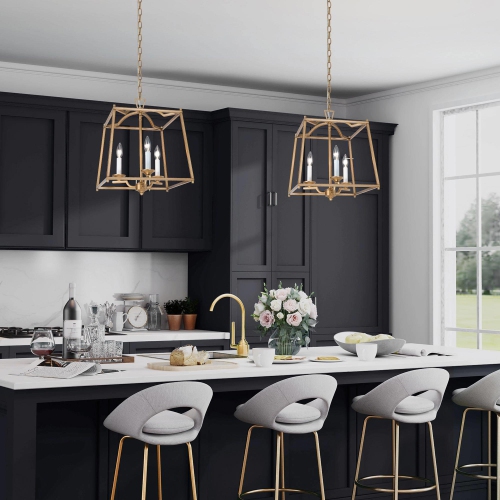 Cage Candlestick Chandelier Pendant Light 3-Light Brass Gold Island Chandelier for Dining room