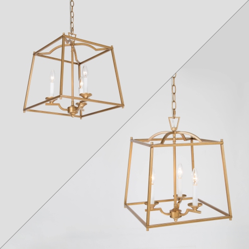 Cage Candlestick Chandelier Pendant Light 3-Light Brass Gold Island Chandelier for Dining room