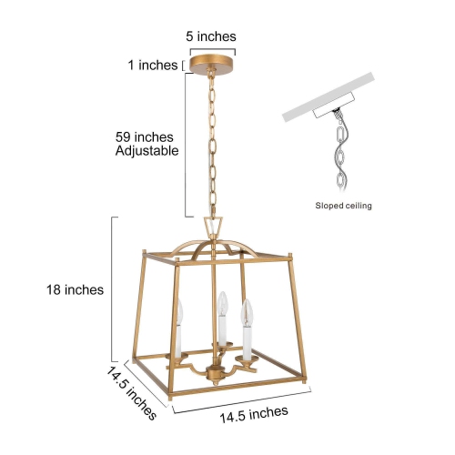 Cage Candlestick Chandelier Pendant Light 3-Light Brass Gold Island Chandelier for Dining room