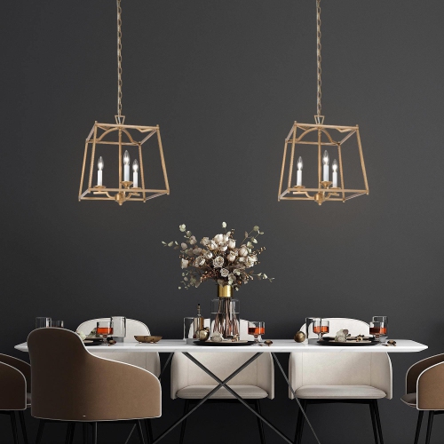 Cage Candlestick Chandelier Pendant Light 3-Light Brass Gold Island Chandelier for Dining room