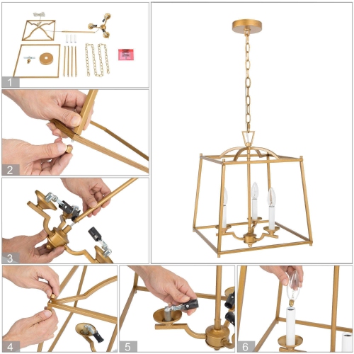 Cage Candlestick Chandelier Pendant Light 3-Light Brass Gold Island Chandelier for Dining room