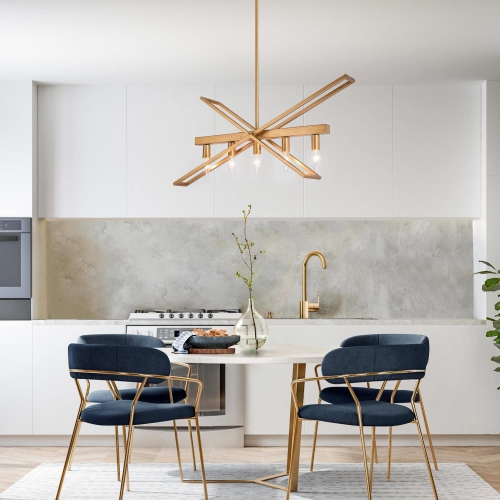 Geometric Brushed Deep Gold Chandelier, Modern 5-Light Island Farmhouse Chandelier Ceiling Light