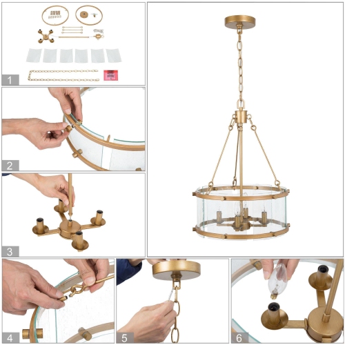 Modern Gold Drum Island Pendant Light, 4-Light Brushed Gold Cage Dining Room Chandelier