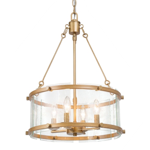 Modern Gold Drum Island Pendant Light, 4-Light Brushed Gold Cage Dining Room Chandelier