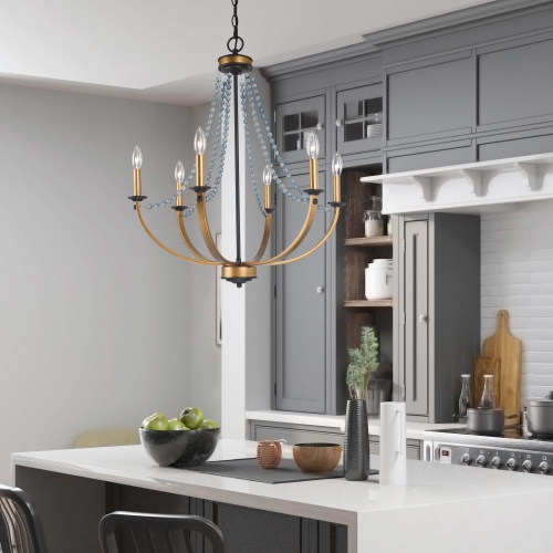 Modern Dining Room Chandelier 5-Light Black and Gold Candlestick Chandelier with Crystal Beads