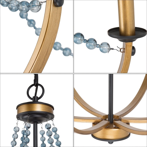 Modern Dining Room Chandelier 5-Light Black and Gold Candlestick Chandelier with Crystal Beads