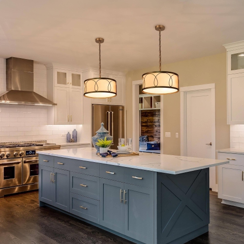 Brass Drum Cage Chandelier, 3-Light Modern Farmhouse Gold Round Pendant Light with Fabric Shade