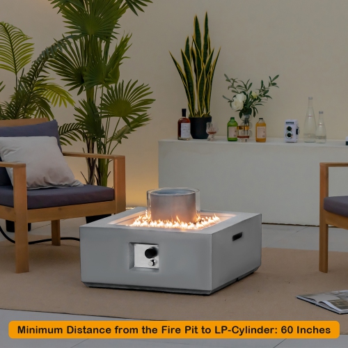 Costway 28" Patio Fountain Fire Pit Table 50,000 BTU Square Propane Fire Pit withPVC Cover