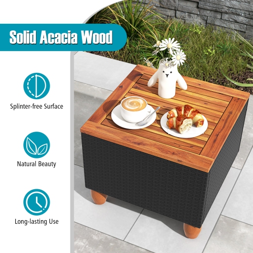 Costway 3PCS Patio Rattan Furniture Set Cushioned Sofa Storage Table with Wood Top