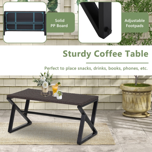 Costway 4PCS Patio Rattan Wicker Rocking Chairs Loveseat Table Rocker Set Cushions Porch