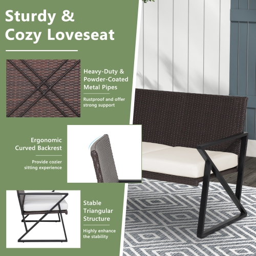 Costway 4PCS Patio Rattan Wicker Rocking Chairs Loveseat Table Rocker Set Cushions Porch