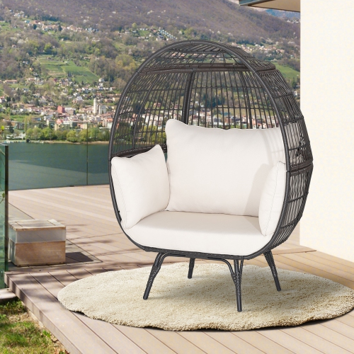 Costway Patio Oversized Rattan Wicker Egg Chair Lounge Basket 4 Cushion Indoor & Outdoor