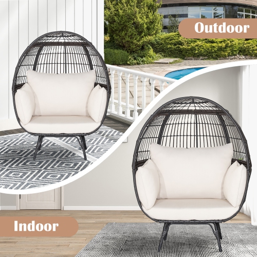 Costway Patio Oversized Rattan Wicker Egg Chair Lounge Basket 4 Cushion Indoor & Outdoor