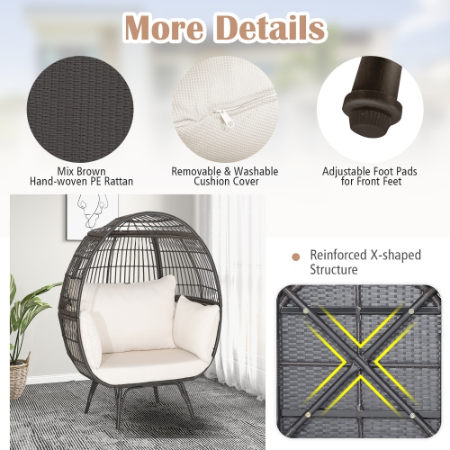 Costway Patio Oversized Rattan Wicker Egg Chair Lounge Basket 4 Cushion Indoor & Outdoor