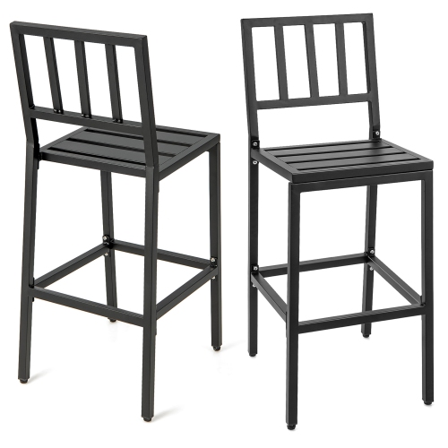 Costway Set of 2 Patio Metal Bar Stools Outdoor Bar Height Dining Chairs with Cushion