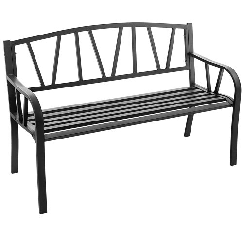 COSTWAY  Outdoor Patio Garden Bench Metal Frame With Ergonomic Armrest 660 Lbs Max Load