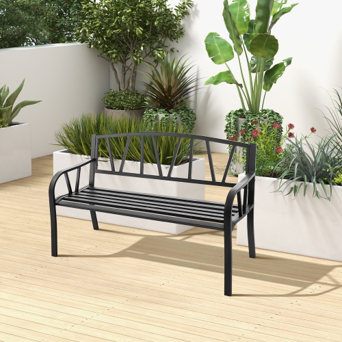 Costway Outdoor Patio Garden Bench Metal Frame with Ergonomic Armrest 660 Lbs Max Load