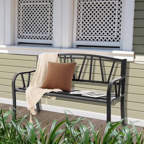 Costway Outdoor Patio Garden Bench Metal Frame with Ergonomic Armrest 660 Lbs Max Load