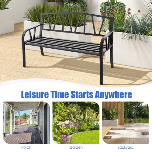 Costway Outdoor Patio Garden Bench Metal Frame with Ergonomic Armrest 660 Lbs Max Load