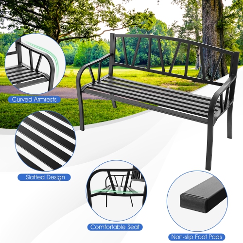 Costway Outdoor Patio Garden Bench Metal Frame with Ergonomic Armrest 660 Lbs Max Load