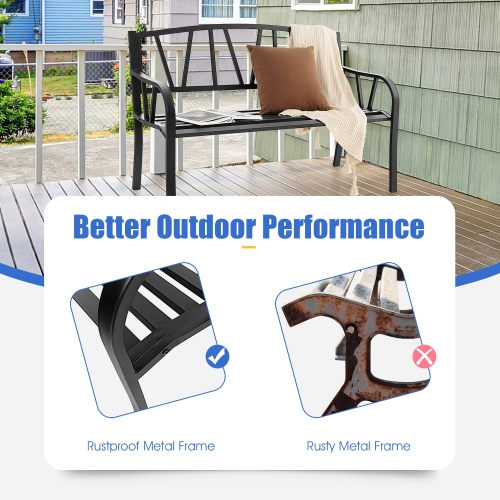 Costway Outdoor Patio Garden Bench Metal Frame with Ergonomic Armrest 660 Lbs Max Load