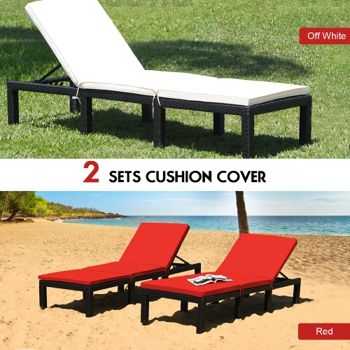 Costway Patio Rattan Lounge Chair Chaise Recliner Adjust Cushion Navy & Off White Cover