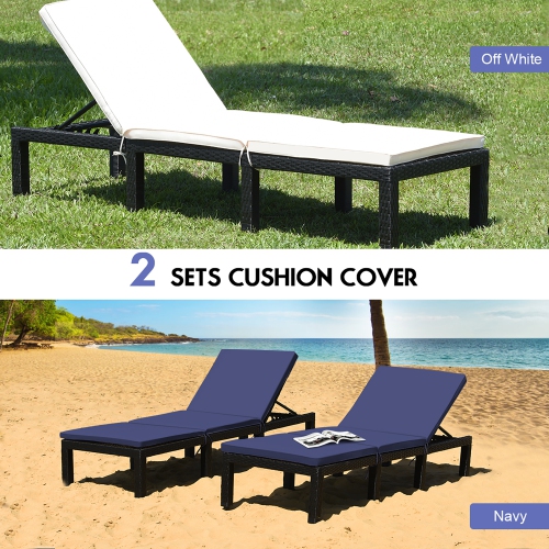 Costway Patio Rattan Lounge Chair Chaise Recliner Adjust Cushion Navy & Off White Cover