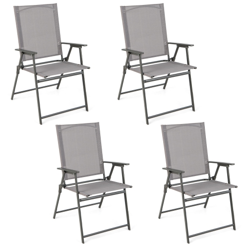 COSTWAY  4PCs Patio Folding Portable Dining Chairs Metal Frame Armrests Garden Outdoor