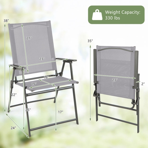 Costway 4pcs Patio Folding Portable Dining Chairs Metal Frame Armrests Garden Outdoor