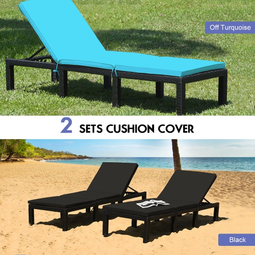 Costway 2PCS Patio Rattan Lounge Chair Chaise Recliner Adjust with Navy & Off White Cover