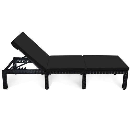 Costway 2PCS Patio Rattan Lounge Chair Chaise Recliner Adjust with Navy & Off White Cover