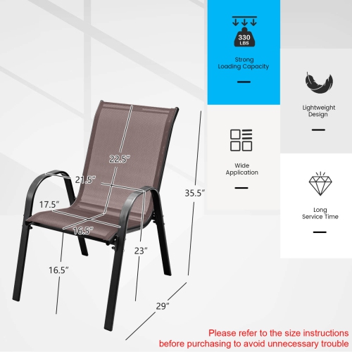 Costway Set of 4 Patio Dining Chairs Stackable Armrest Space Saving Garden Brown/Grey