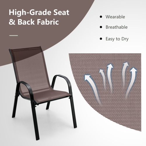 Costway Set of 4 Patio Dining Chairs Stackable Armrest Space Saving Garden Brown/Grey