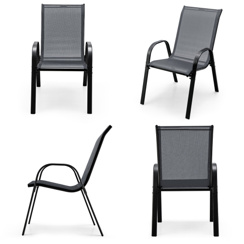 Costway Set of 4 Patio Dining Chairs Stackable Armrest Space Saving Garden Brown/Grey