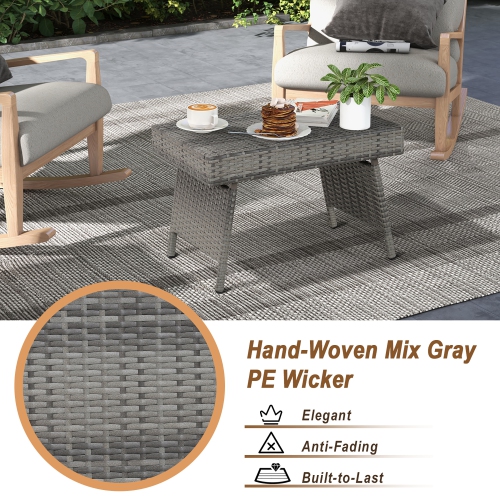 Costway Patio Folding Rattan Wicker Side Table End Coffee Table Portable Garden Mix Grey