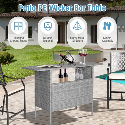 Costway Patio Rattan Wicker Bar Height Counter Table Storage Shelf Rail Garden