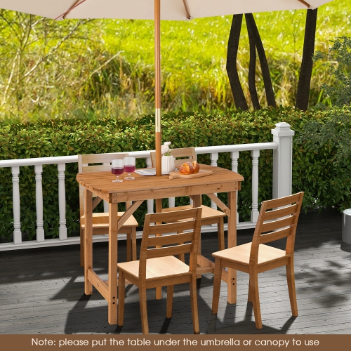 Costway Patio Outdoor Fir Wood Dining Table 1.5" Umbrella Hole Backyard Garden Natural