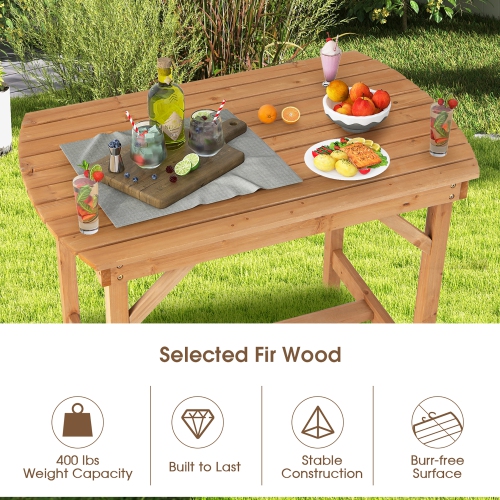 Costway Patio Outdoor Fir Wood Dining Table 1.5" Umbrella Hole Backyard Garden Natural