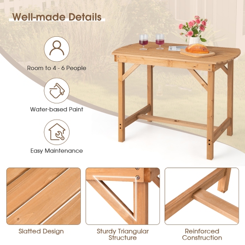 Costway Patio Outdoor Fir Wood Dining Table 1.5" Umbrella Hole Backyard Garden Natural