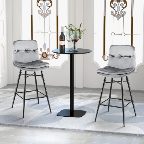 Costway Set of 2 Velvet Bar Stools Bar Height Kitchen Dining Chairs with Metal Legs