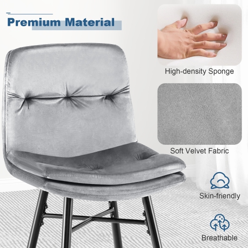 Costway Set of 2 Velvet Bar Stools Bar Height Kitchen Dining Chairs with Metal Legs