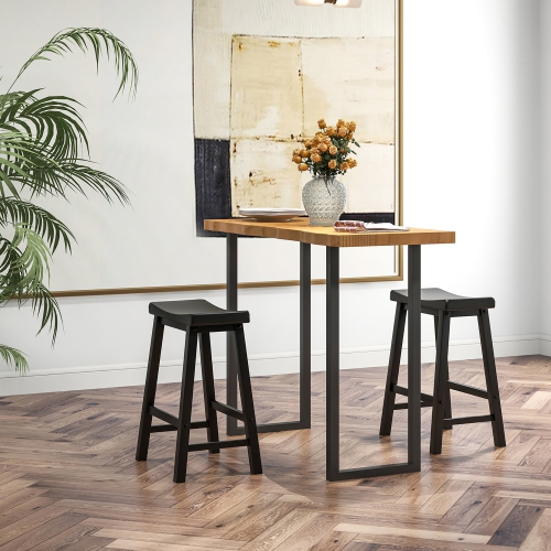 Costway Set of 2 Saddle Bar Stools Counter Height Dining Chairs with Wooden Legs