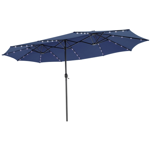 Parapluie de patio double face de 15 pi à 48 lampes solaires LED avec manivelle d'extérieur de Costway