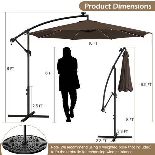 Costway 10FT Patio Solar-Lighted 112 LED Cantilever Offset Umbrella Crank Tilt Outdoor